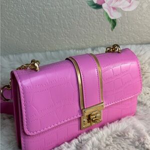 Pink Croc-Embossed Shoulder Bag